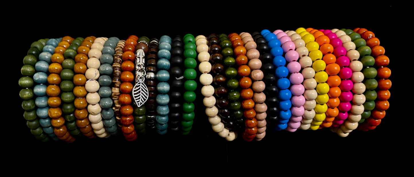 Bohemian Vibes: Handmade Wood Beaded Bracelet Set (5-Pack)