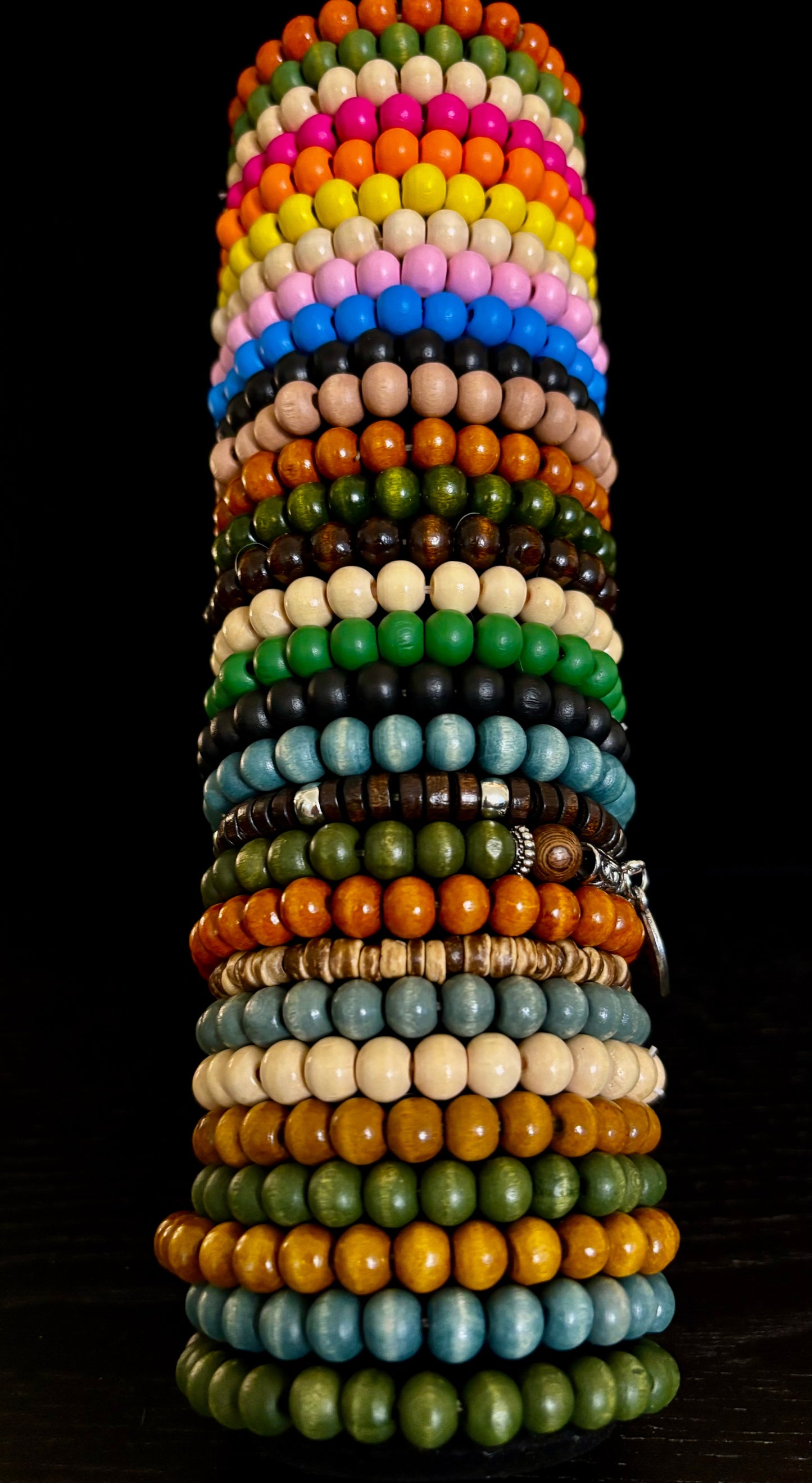 Bohemian Vibes: Handmade Wood Beaded Bracelet Set (5-Pack)