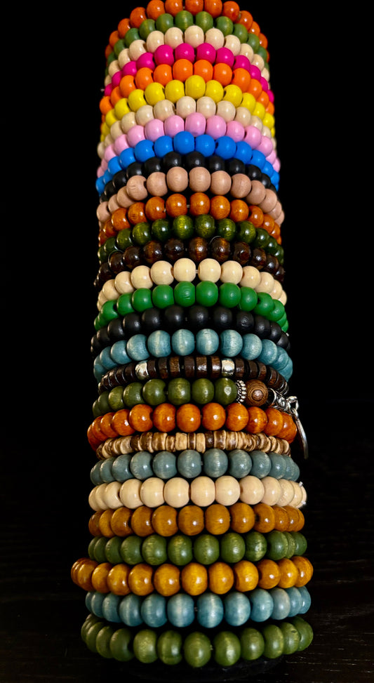 Bohemian Vibes: Handmade Wood Beaded Bracelet Set (5-Pack)