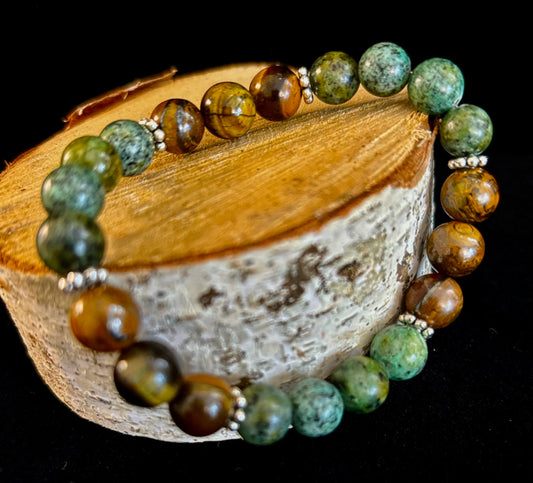 Tiger Eye & African Turquoise Beaded Bracelet – Boost Confidence & Courage