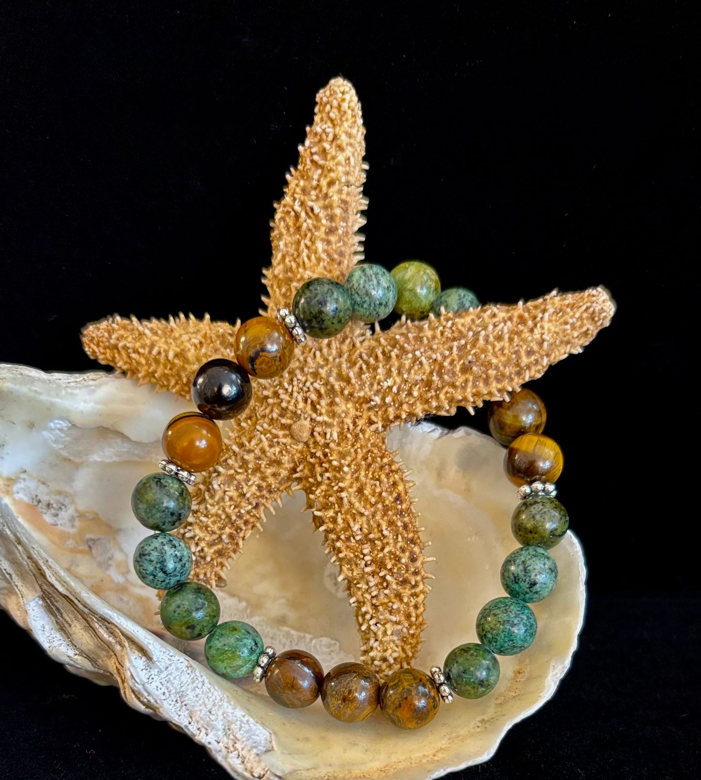 Tiger Eye & African Turquoise Beaded Bracelet – Boost Confidence & Courage