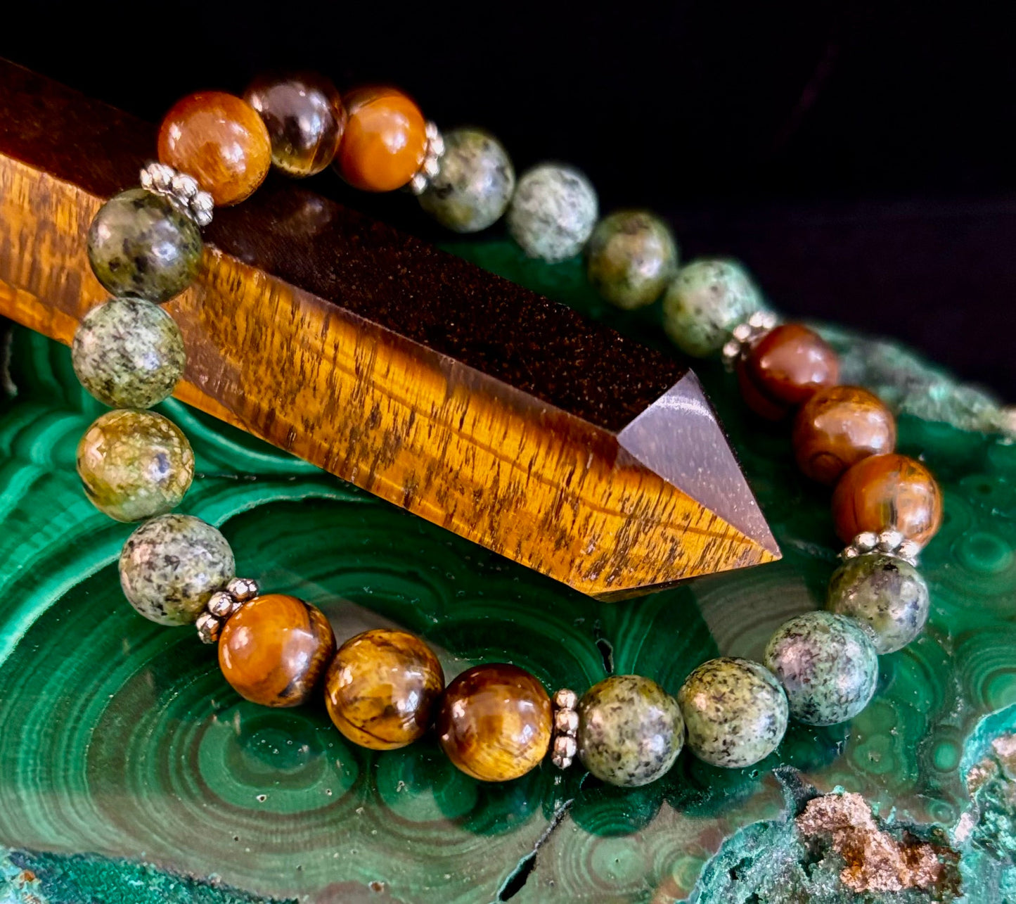 Tiger Eye & African Turquoise Beaded Bracelet – Boost Confidence & Courage