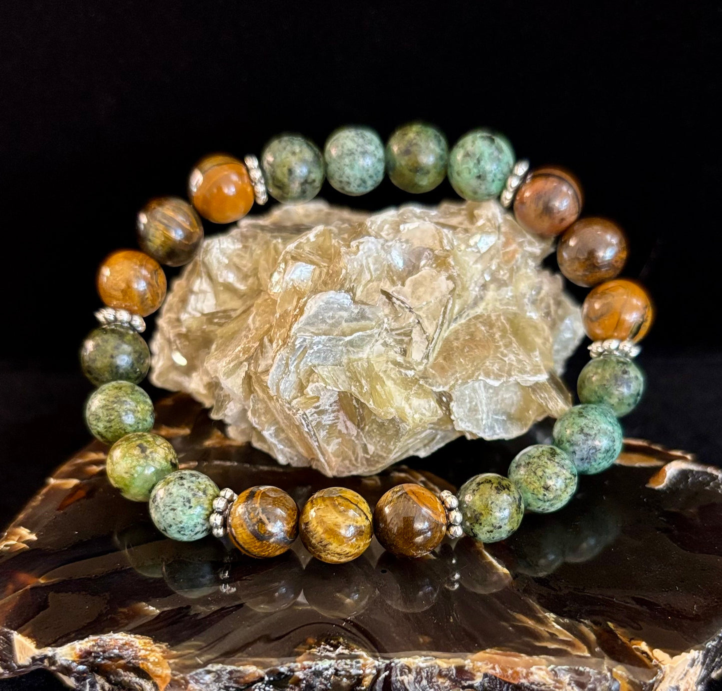 Tiger Eye & African Turquoise Beaded Bracelet – Boost Confidence & Courage