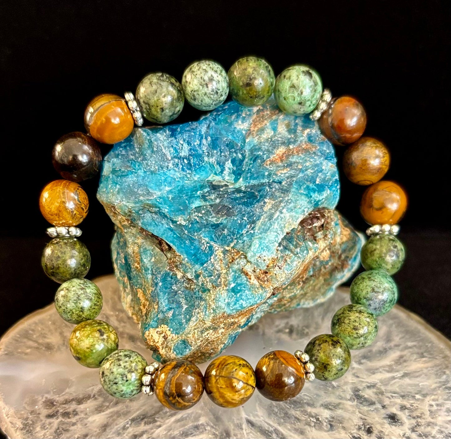 Tiger Eye & African Turquoise Beaded Bracelet – Boost Confidence & Courage