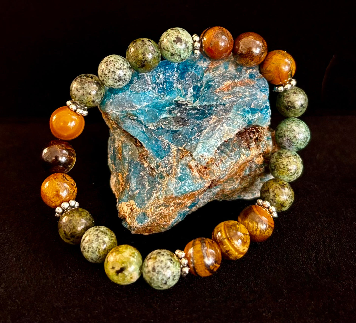 Tiger Eye & African Turquoise Beaded Bracelet – Boost Confidence & Courage