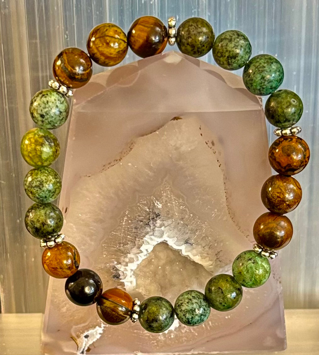 Tiger Eye & African Turquoise Beaded Bracelet – Boost Confidence & Courage