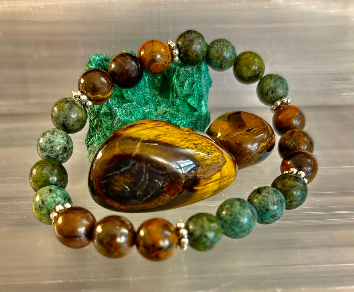 Tiger Eye & African Turquoise Beaded Bracelet – Boost Confidence & Courage