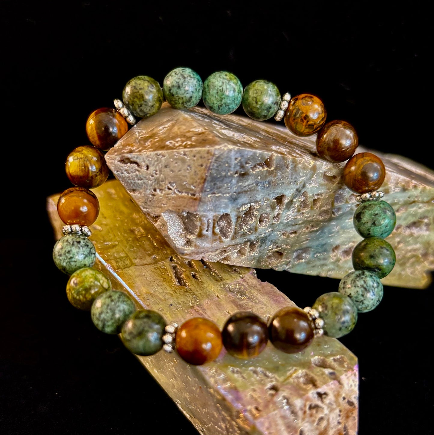 Tiger Eye & African Turquoise Beaded Bracelet – Boost Confidence & Courage