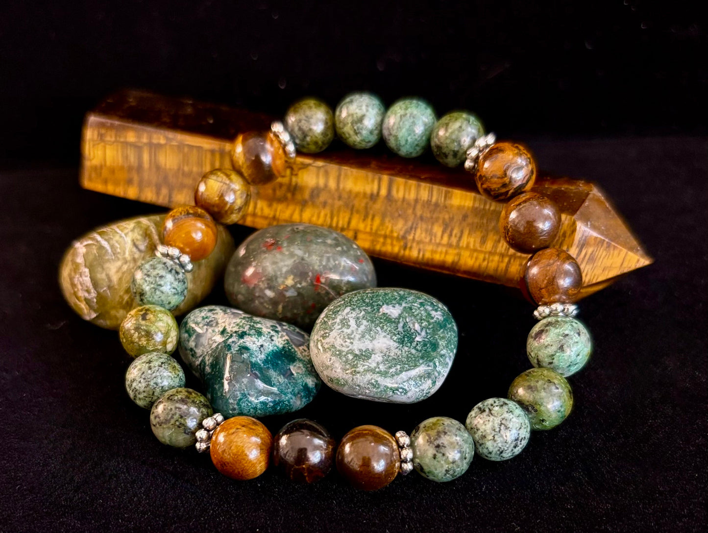 Tiger Eye & African Turquoise Beaded Bracelet – Boost Confidence & Courage