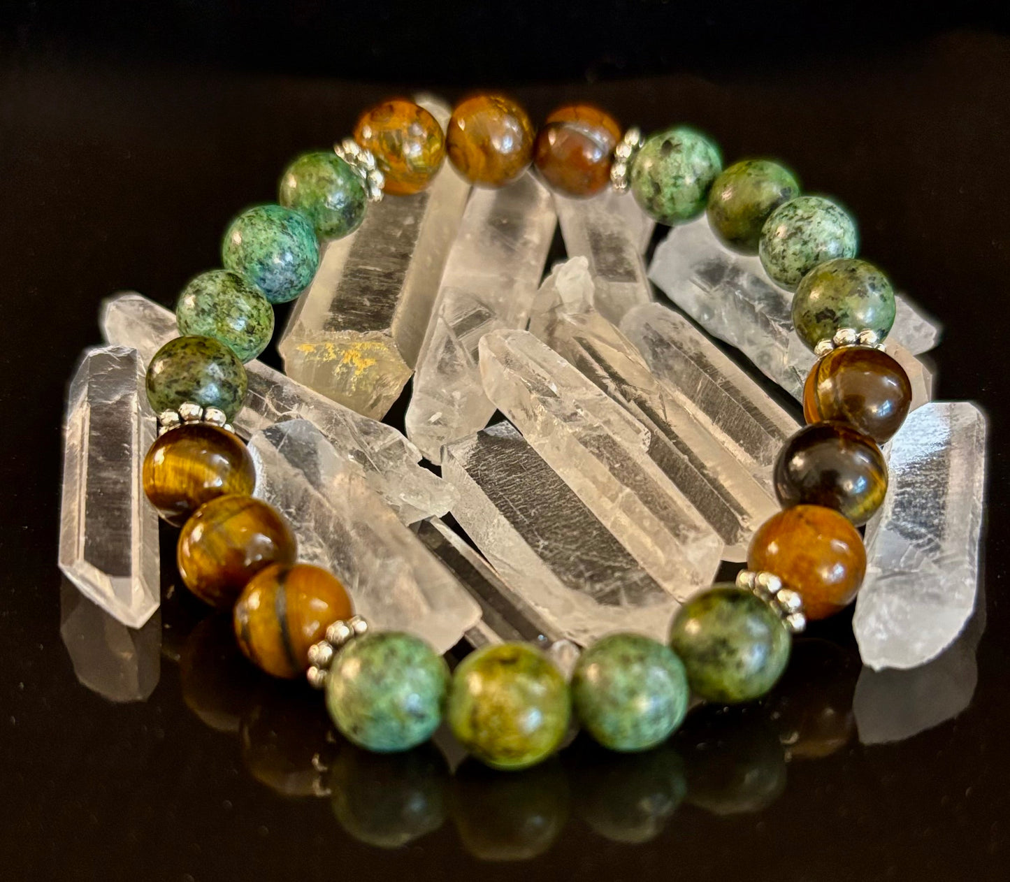Tiger Eye & African Turquoise Beaded Bracelet – Boost Confidence & Courage