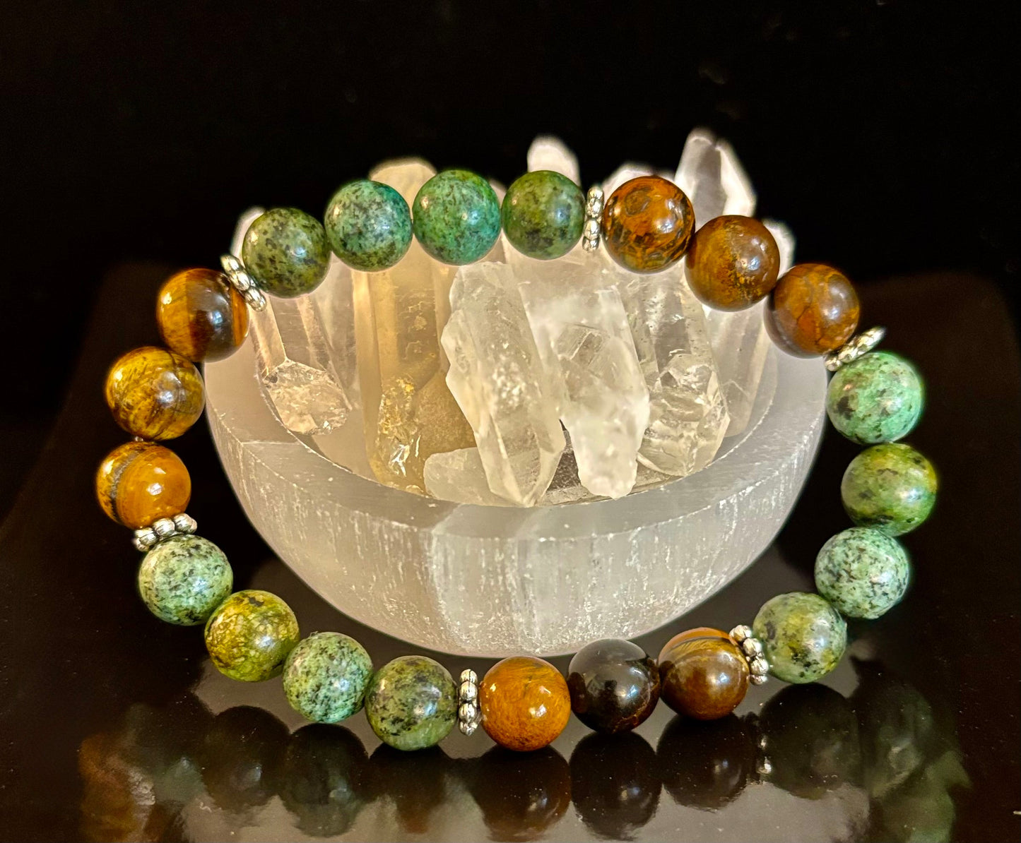 Tiger Eye & African Turquoise Beaded Bracelet – Boost Confidence & Courage