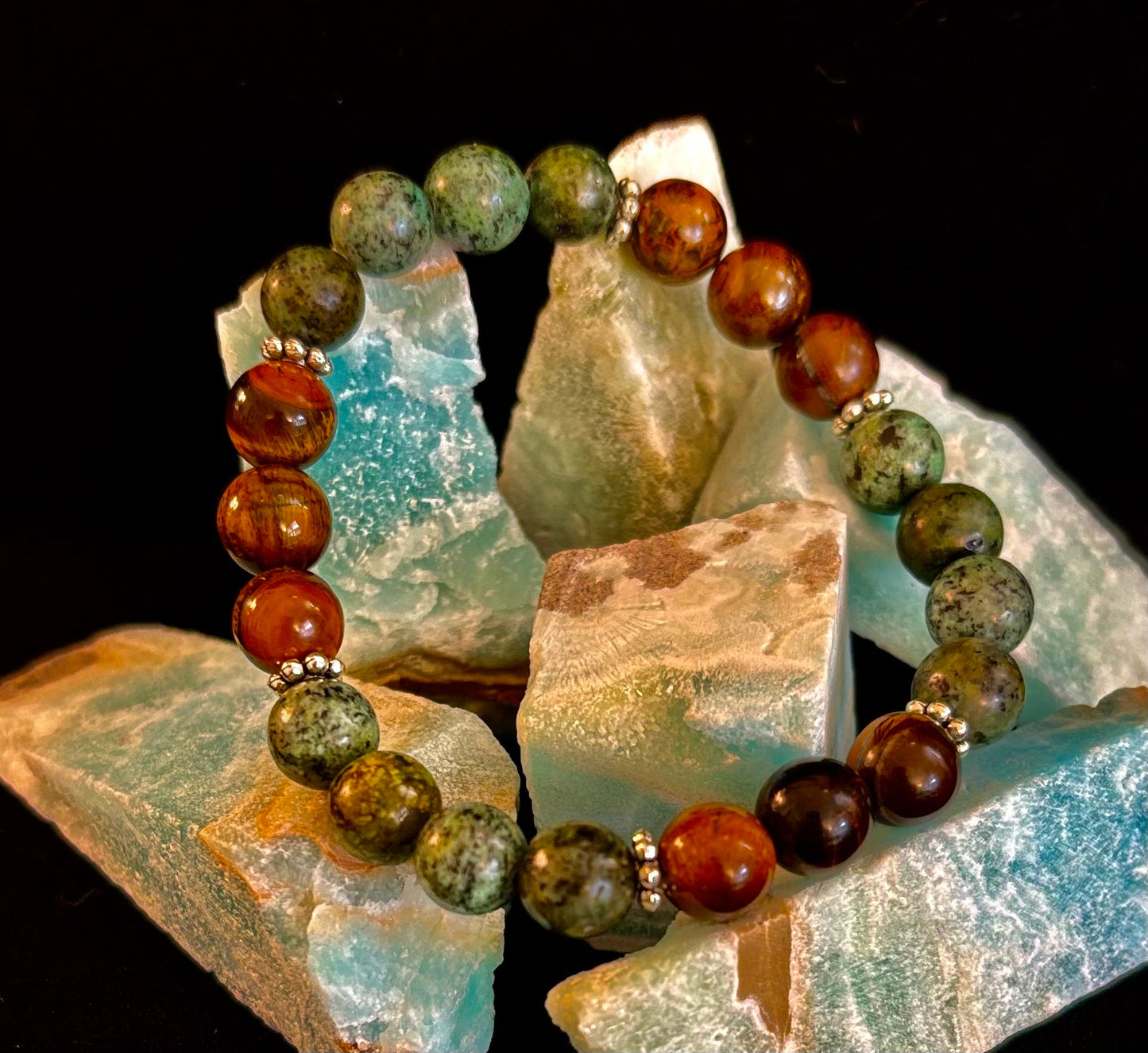 Tiger Eye & African Turquoise Beaded Bracelet – Boost Confidence & Courage