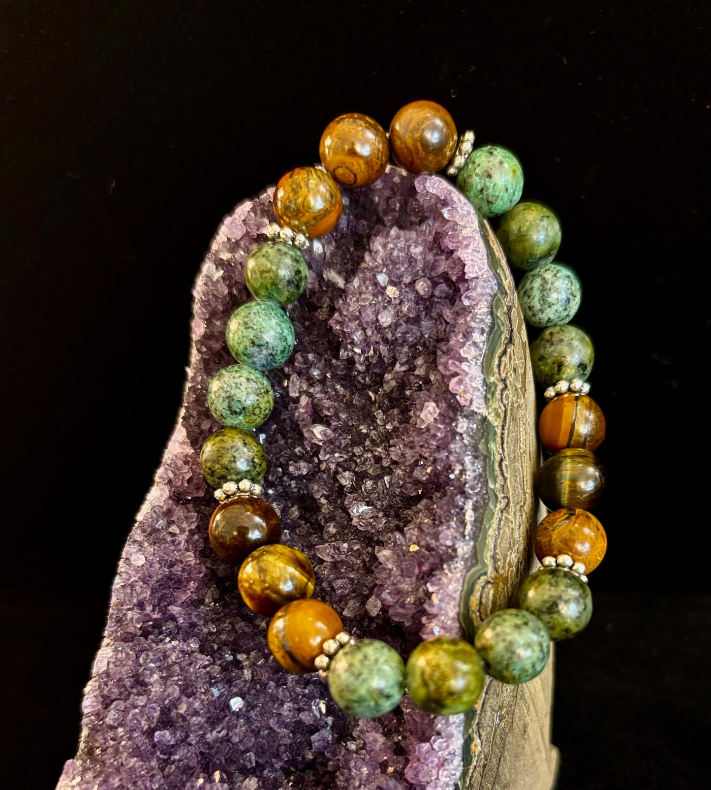 Tiger Eye & African Turquoise Beaded Bracelet – Boost Confidence & Courage