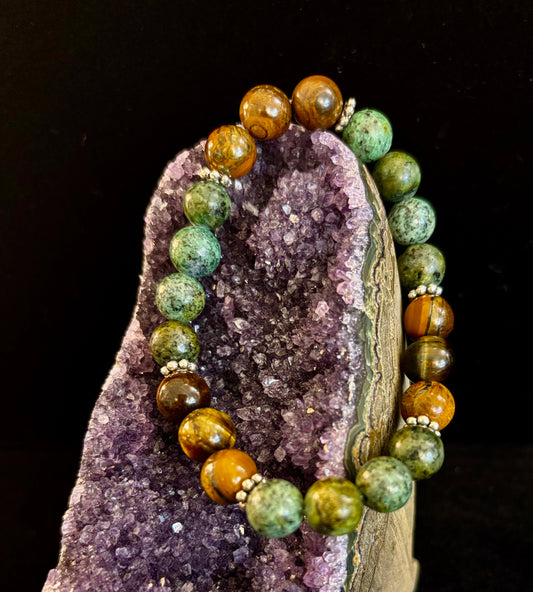 Tiger Eye & African Turquoise Beaded Bracelet – Boost Confidence & Courage