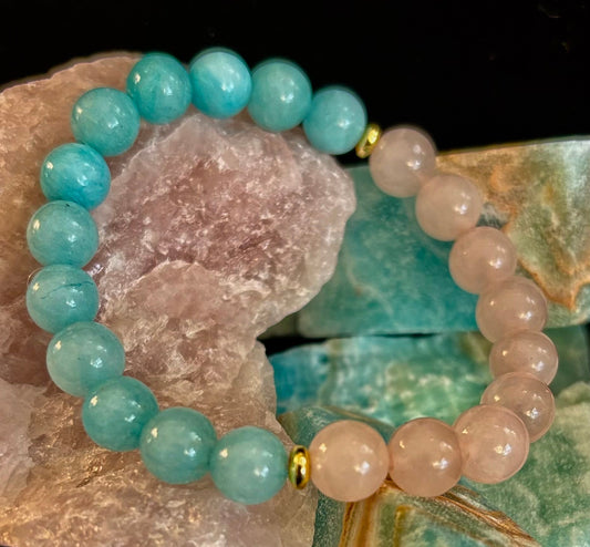 Rose Quartz & Aquamarine Healing Bracelet – Love, Calm & Emotional Clarity 💖🌊