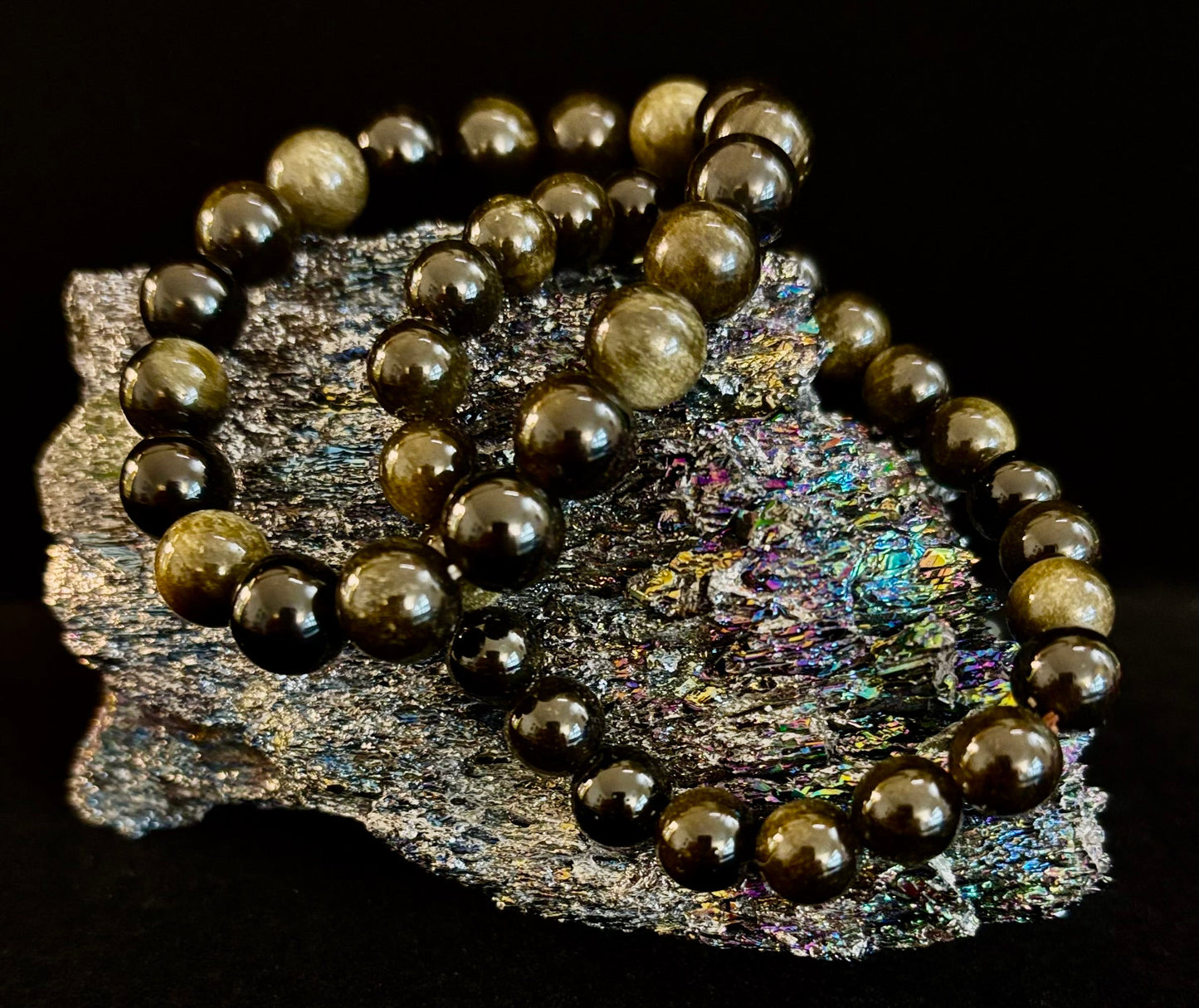 Gold Obsidian Protection Bracelet – 8mm & 10mm Beads for Small to Medium Wrists 🖤✨