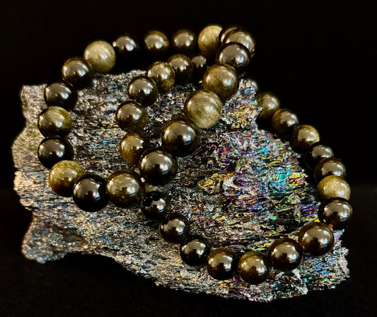 Gold Obsidian Protection Bracelet – 8mm & 10mm Beads for Small to Medium Wrists 🖤✨