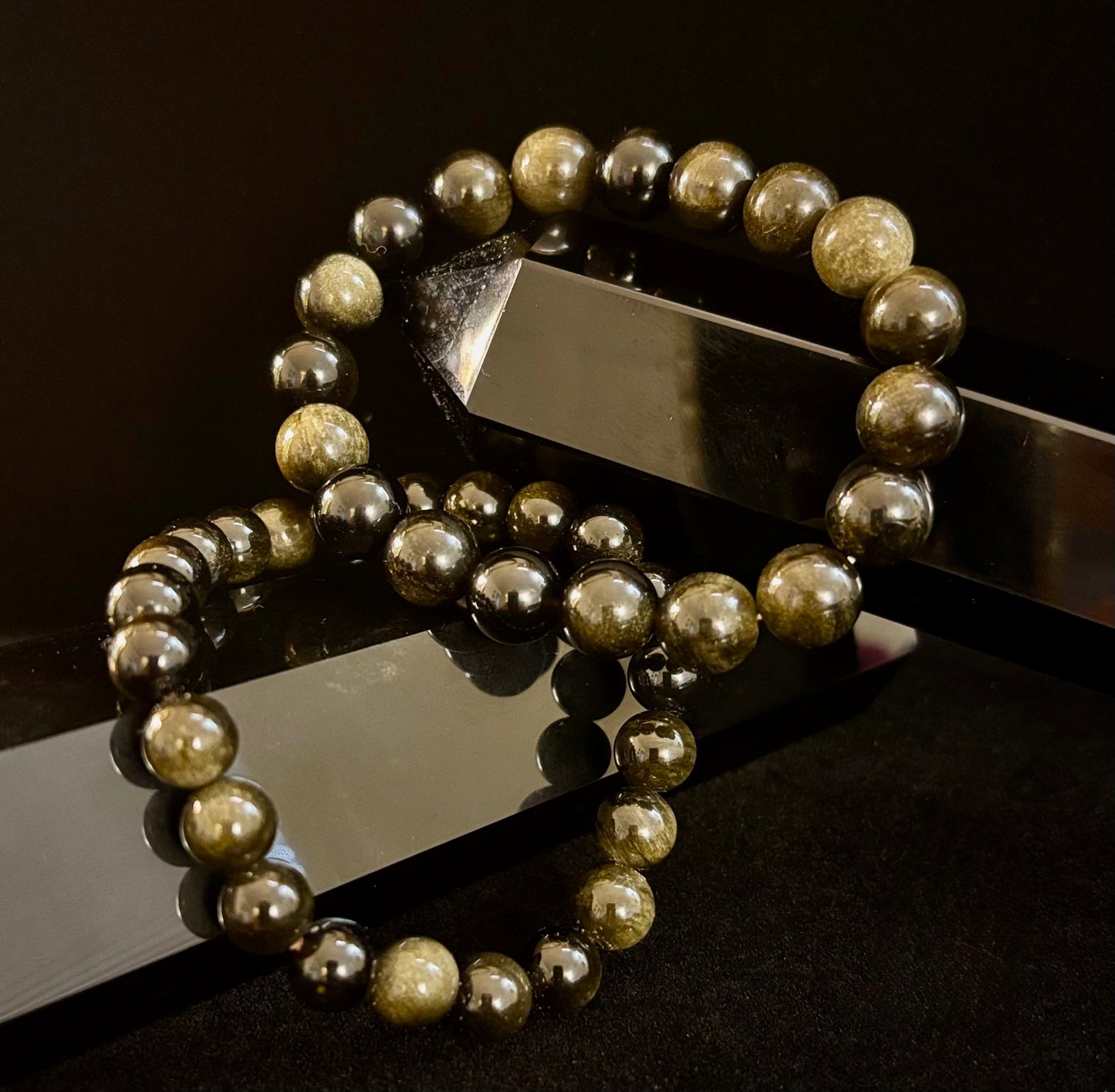 Gold Obsidian Protection Bracelet – 8mm & 10mm Beads for Small to Medium Wrists 🖤✨