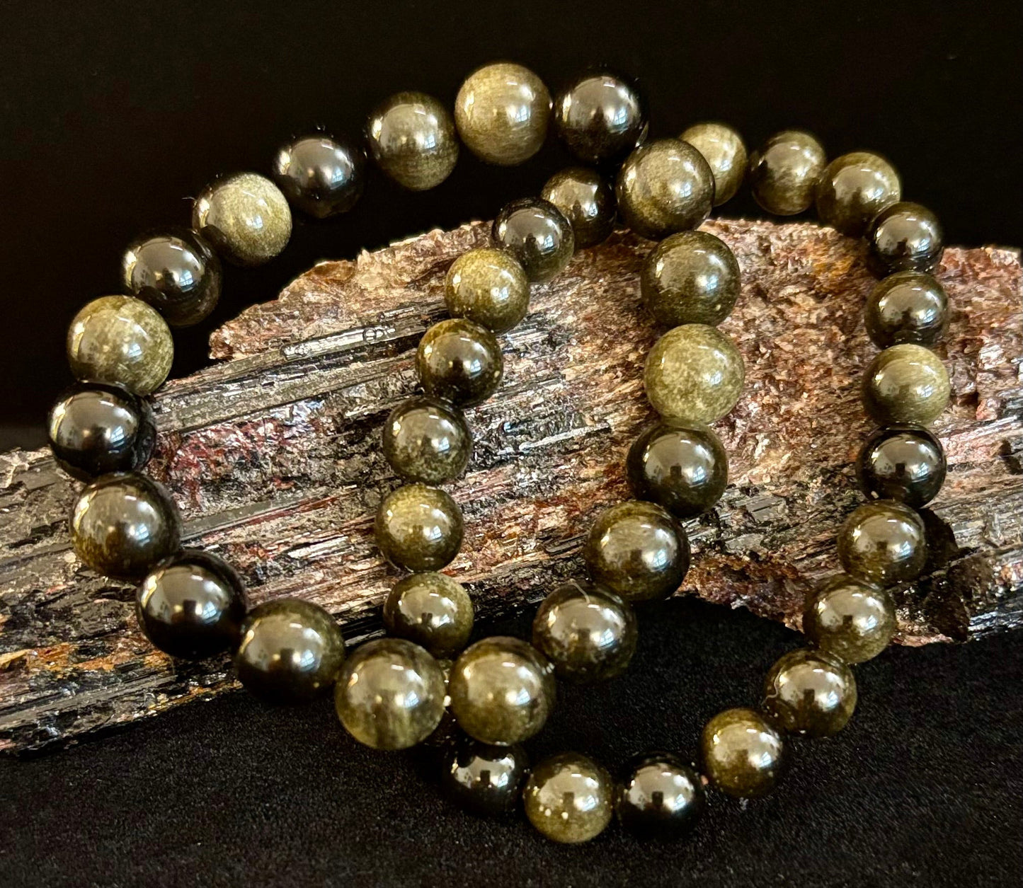 Gold Obsidian Protection Bracelet – 8mm & 10mm Beads for Small to Medium Wrists 🖤✨