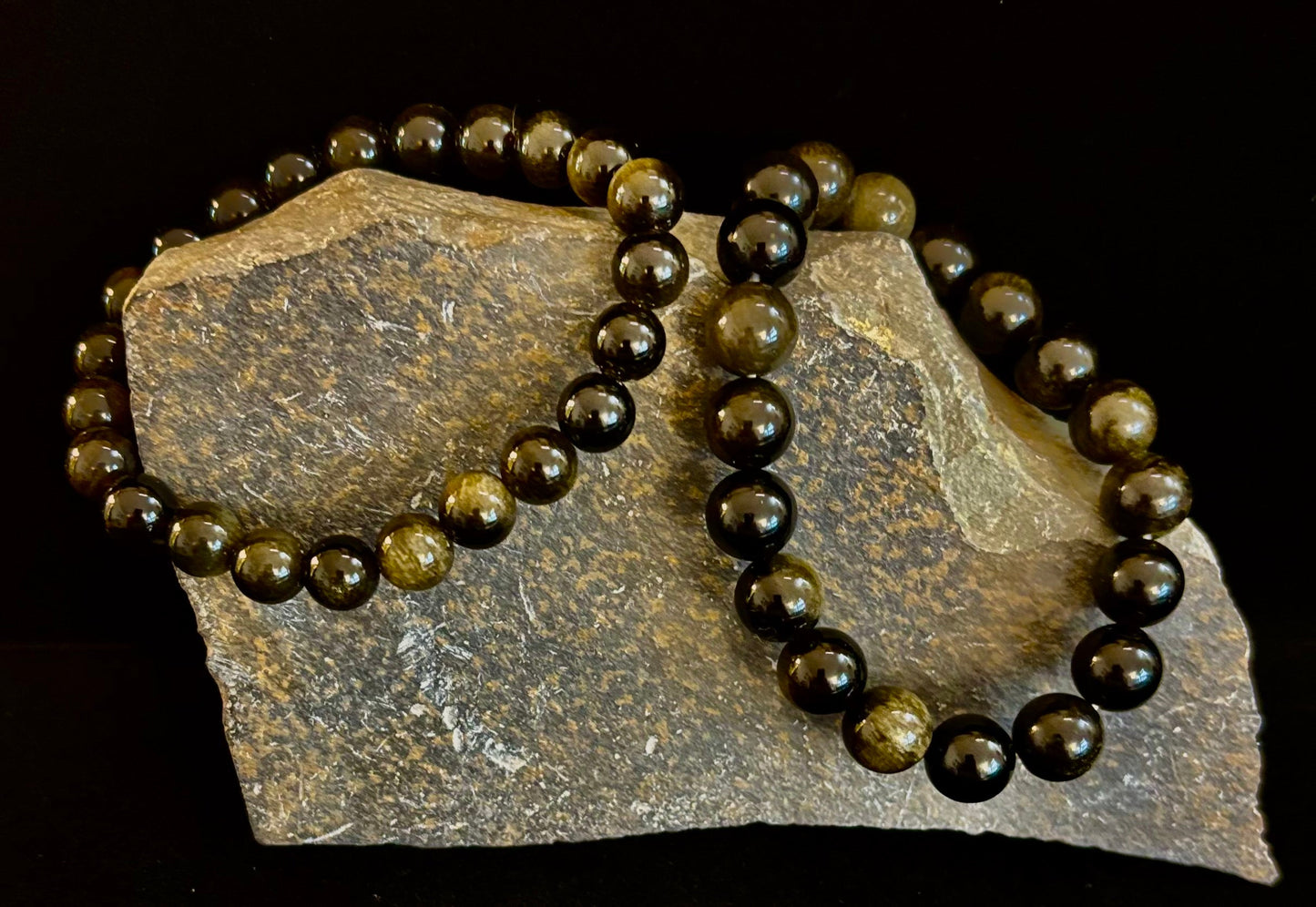 Gold Obsidian Protection Bracelet – 8mm & 10mm Beads for Small to Medium Wrists 🖤✨