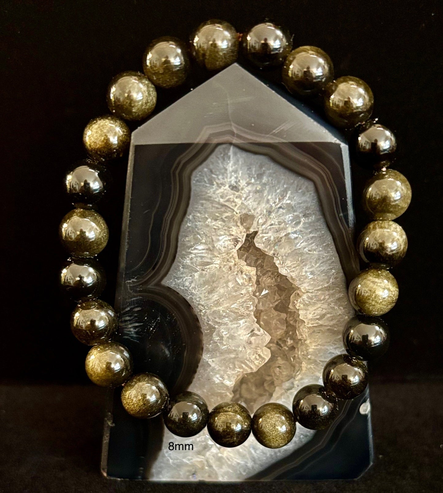 Gold Obsidian Protection Bracelet – 8mm & 10mm Beads for Small to Medium Wrists 🖤✨