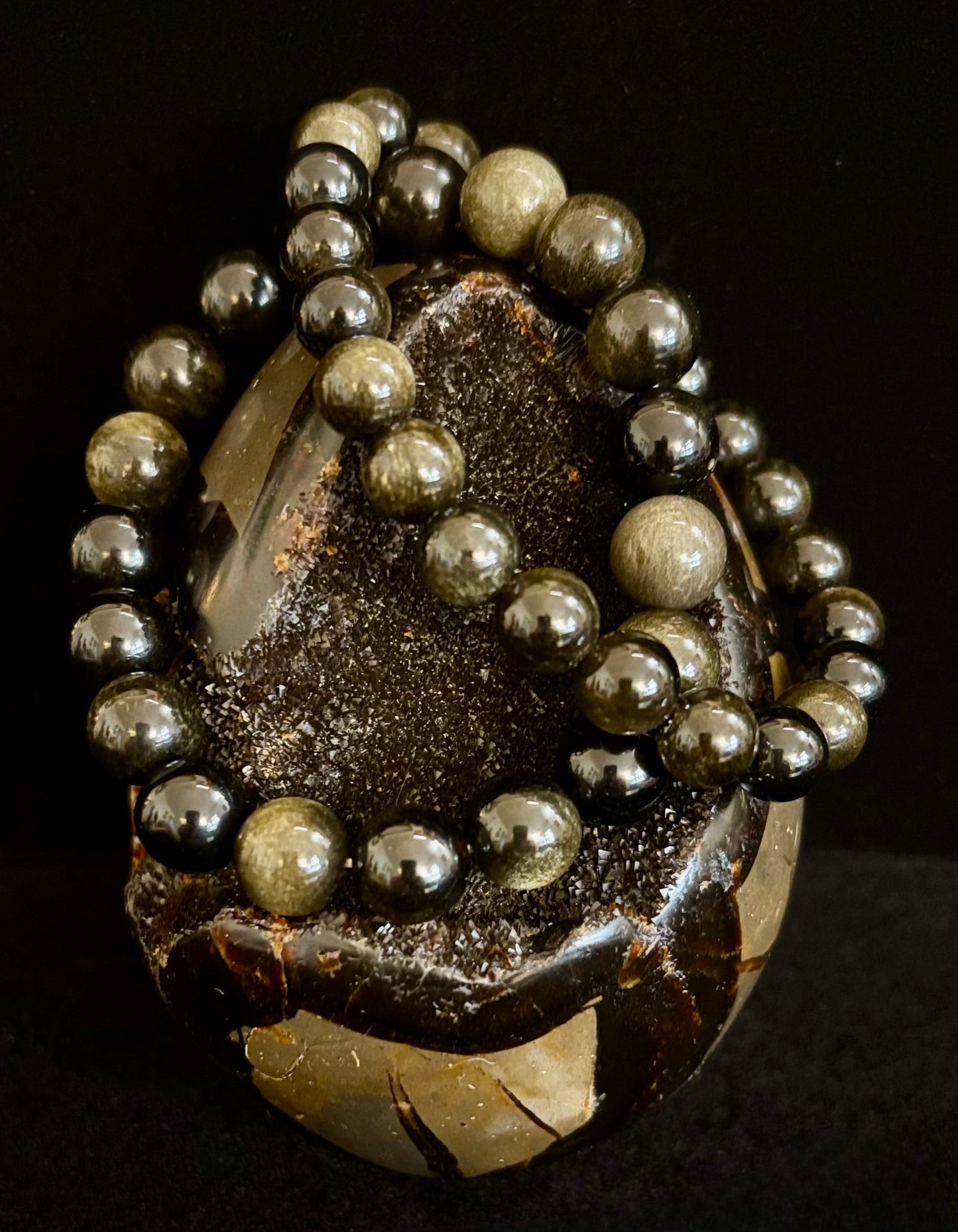 Gold Obsidian Protection Bracelet – 8mm & 10mm Beads for Small to Medium Wrists 🖤✨