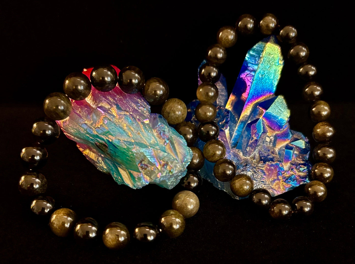 Gold Obsidian Protection Bracelet – 8mm & 10mm Beads for Small to Medium Wrists 🖤✨