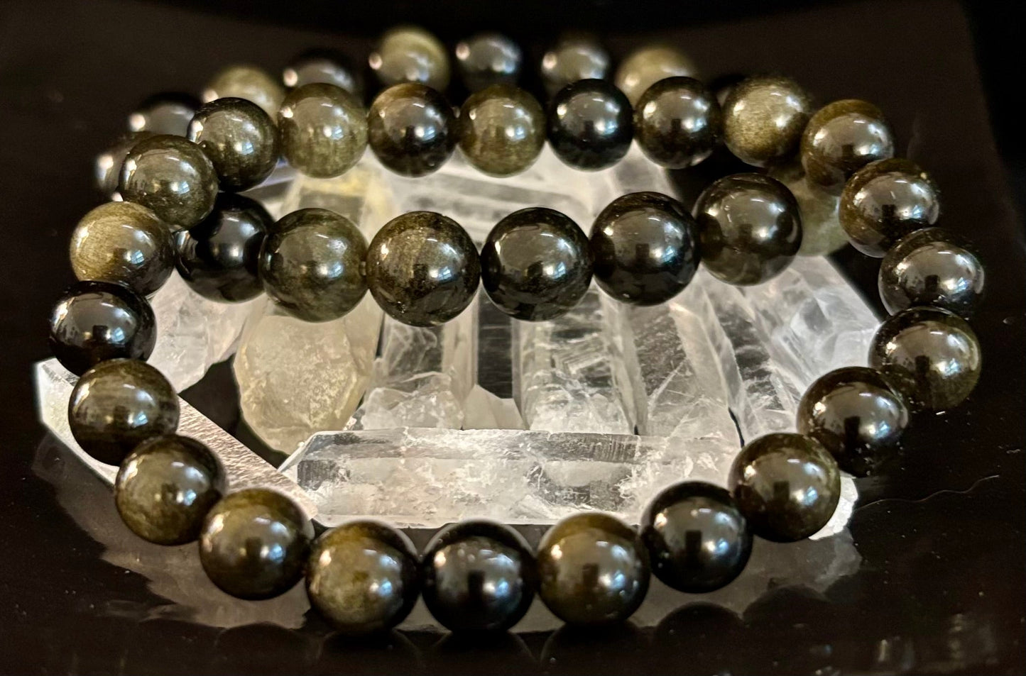 Gold Obsidian Protection Bracelet – 8mm & 10mm Beads for Small to Medium Wrists 🖤✨