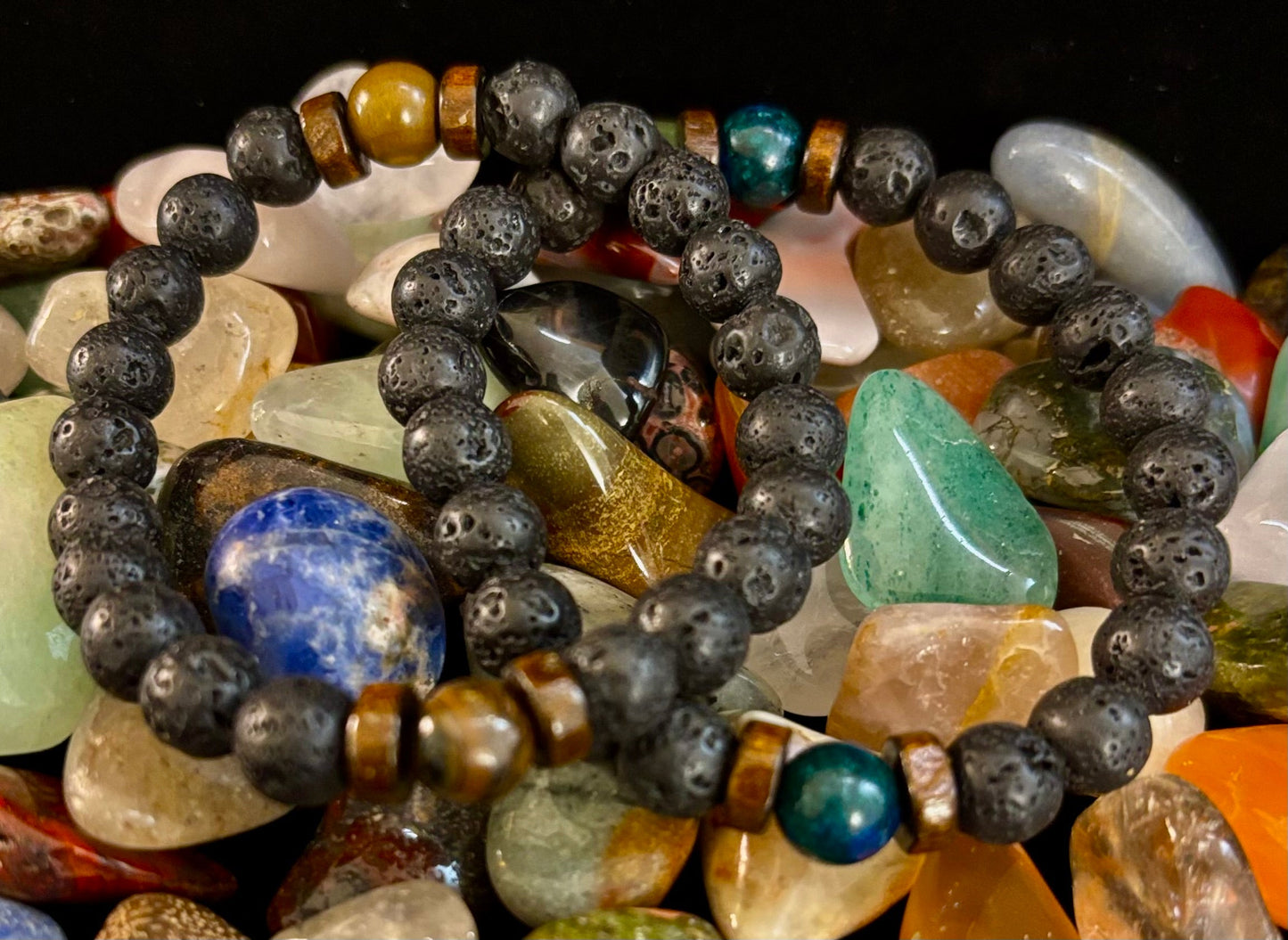 Volcanic Strength Bracelets – Lava Stone with Tiger Eye or Lapis Lazuli (Natural Energy Jewelry)