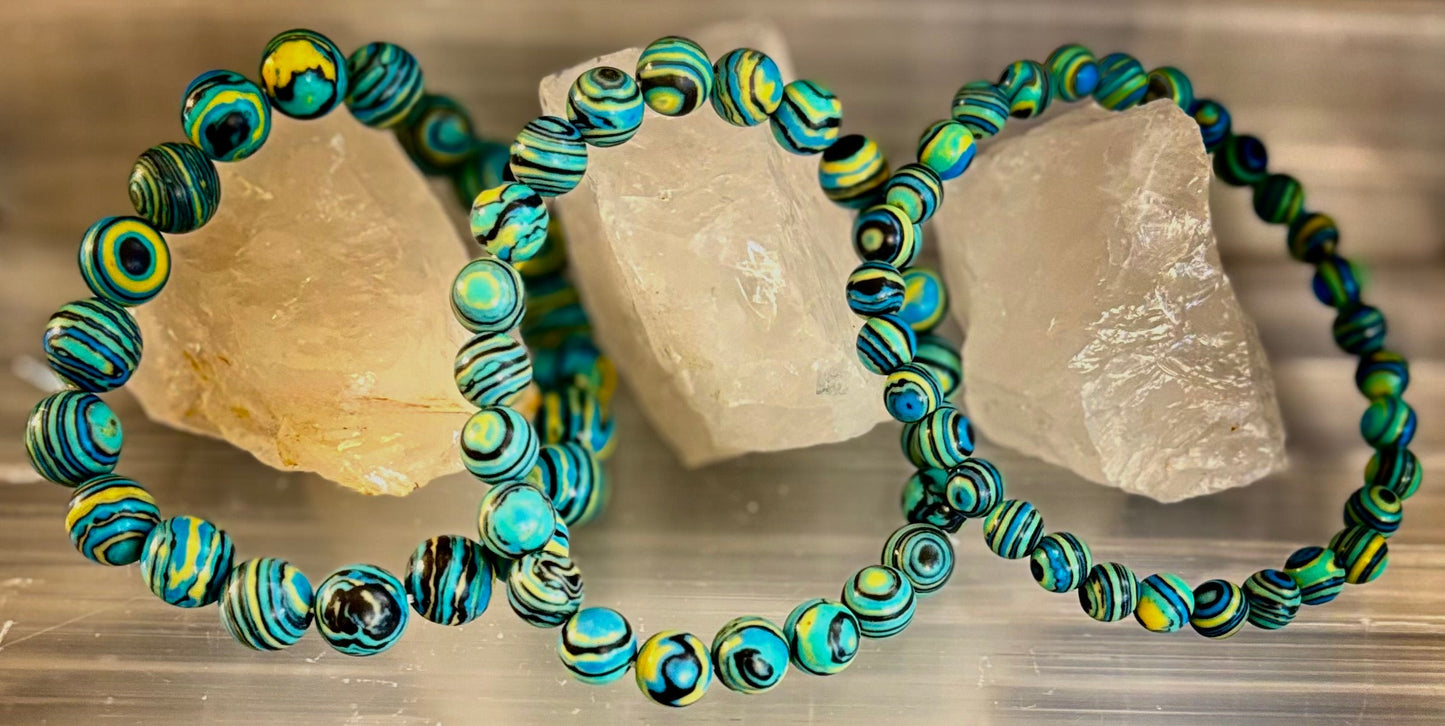 Deep Blue Malachite Energy Bracelet – 6mm, 8mm, 10mm Beads for Small to Large Wrists