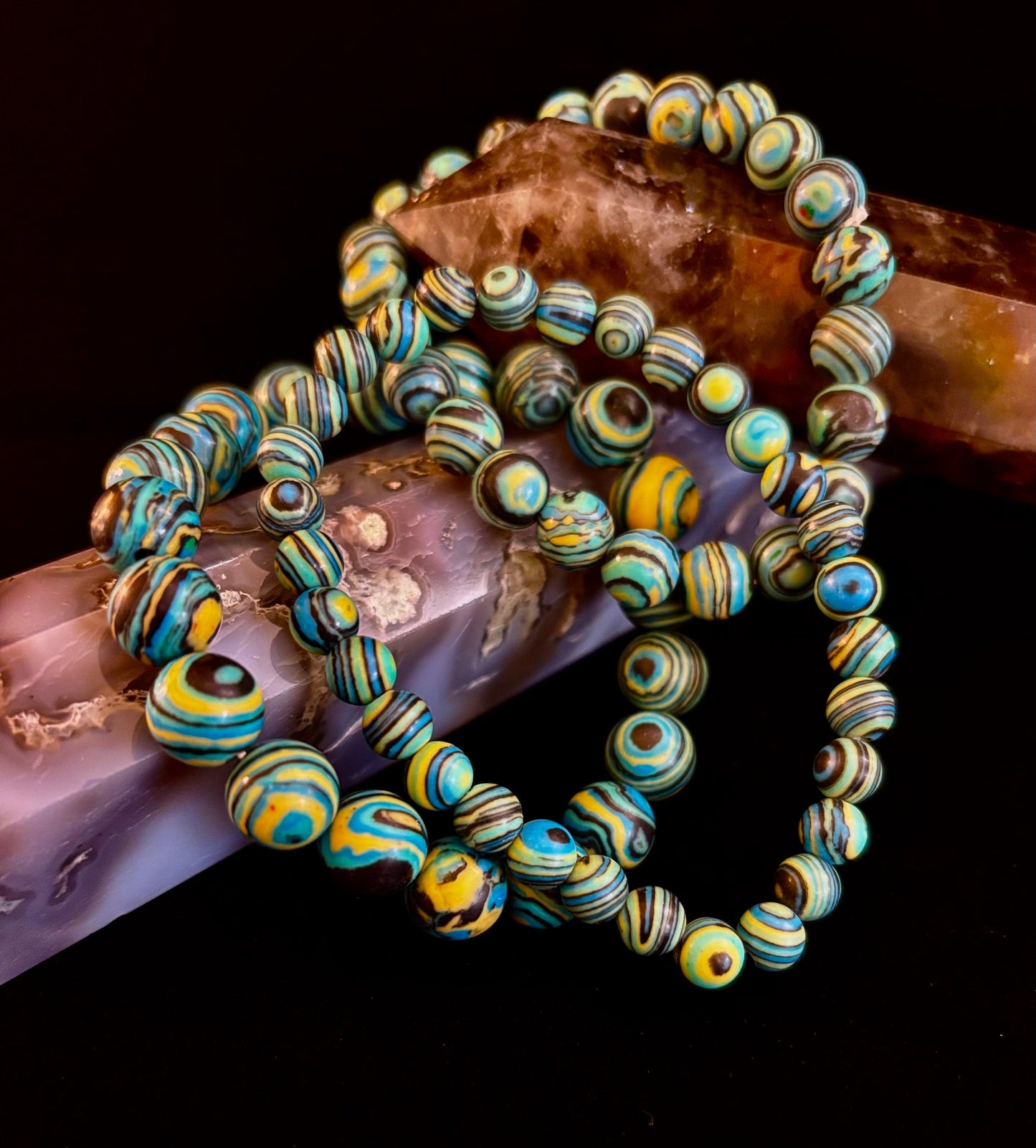 Deep Blue Malachite Energy Bracelet – 6mm, 8mm, 10mm Beads for Small to Large Wrists