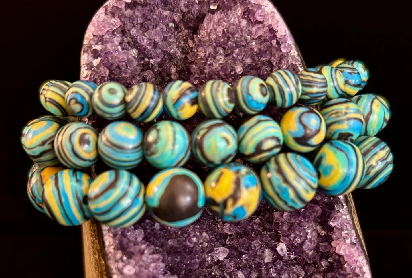 Deep Blue Malachite Energy Bracelet – 6mm, 8mm, 10mm Beads for Small to Large Wrists