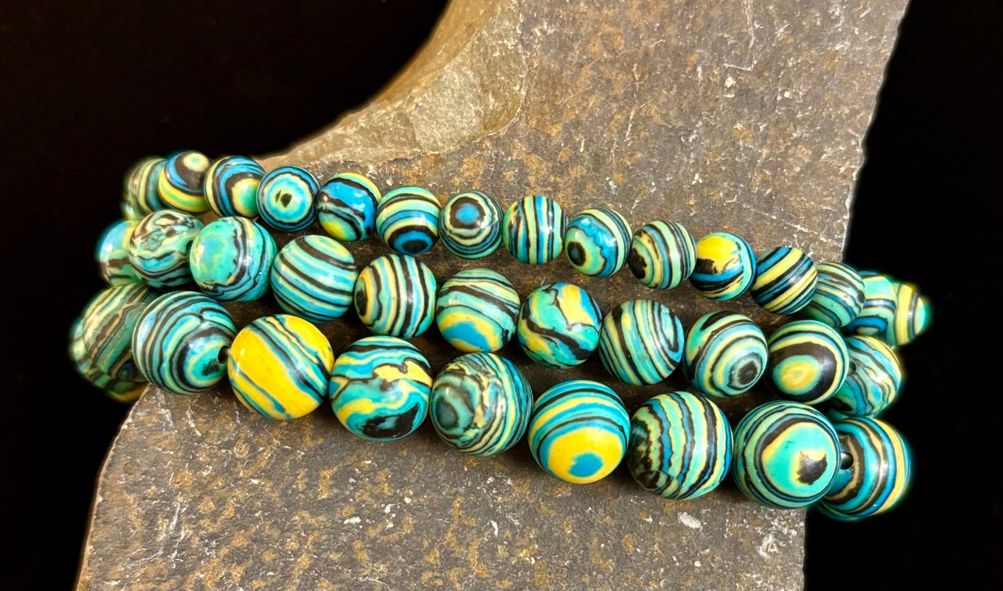 Deep Blue Malachite Energy Bracelet – 6mm, 8mm, 10mm Beads for Small to Large Wrists