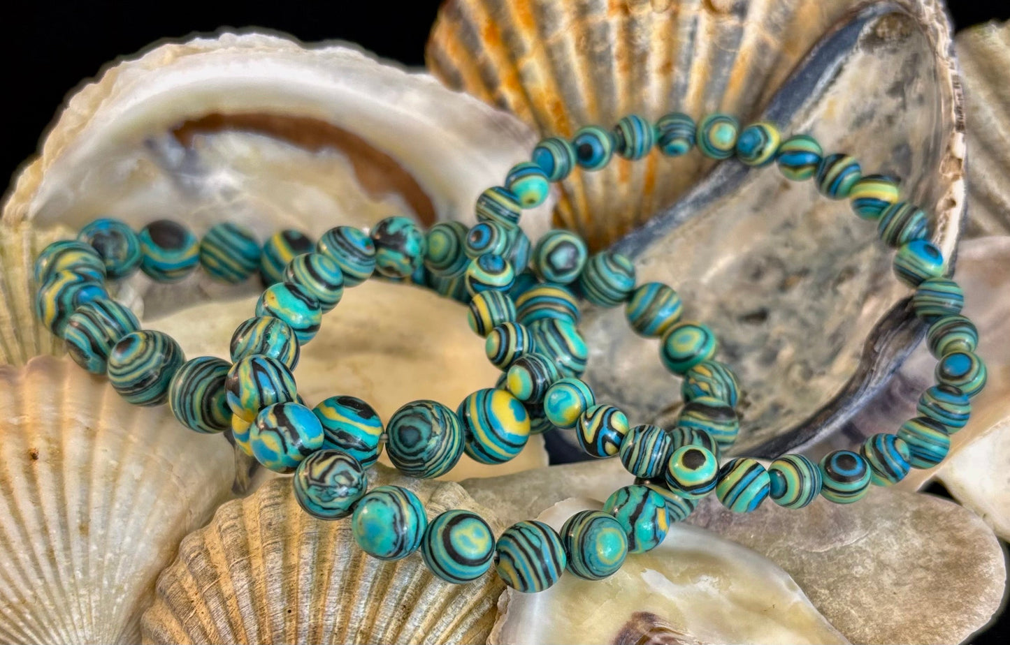 Deep Blue Malachite Energy Bracelet – 6mm, 8mm, 10mm Beads for Small to Large Wrists