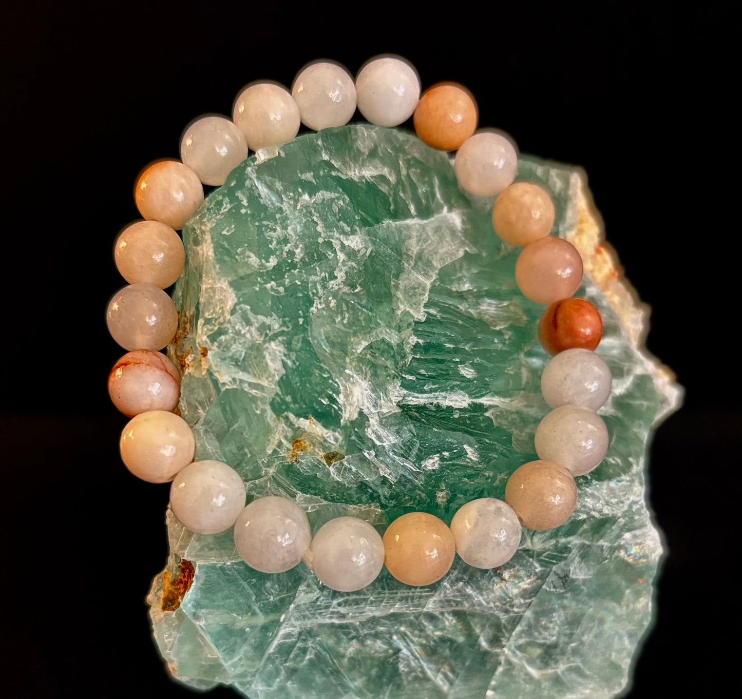 Handmade Flower Agate Bracelet – 8mm Natural Stone Beads for Small to Medium Wrists