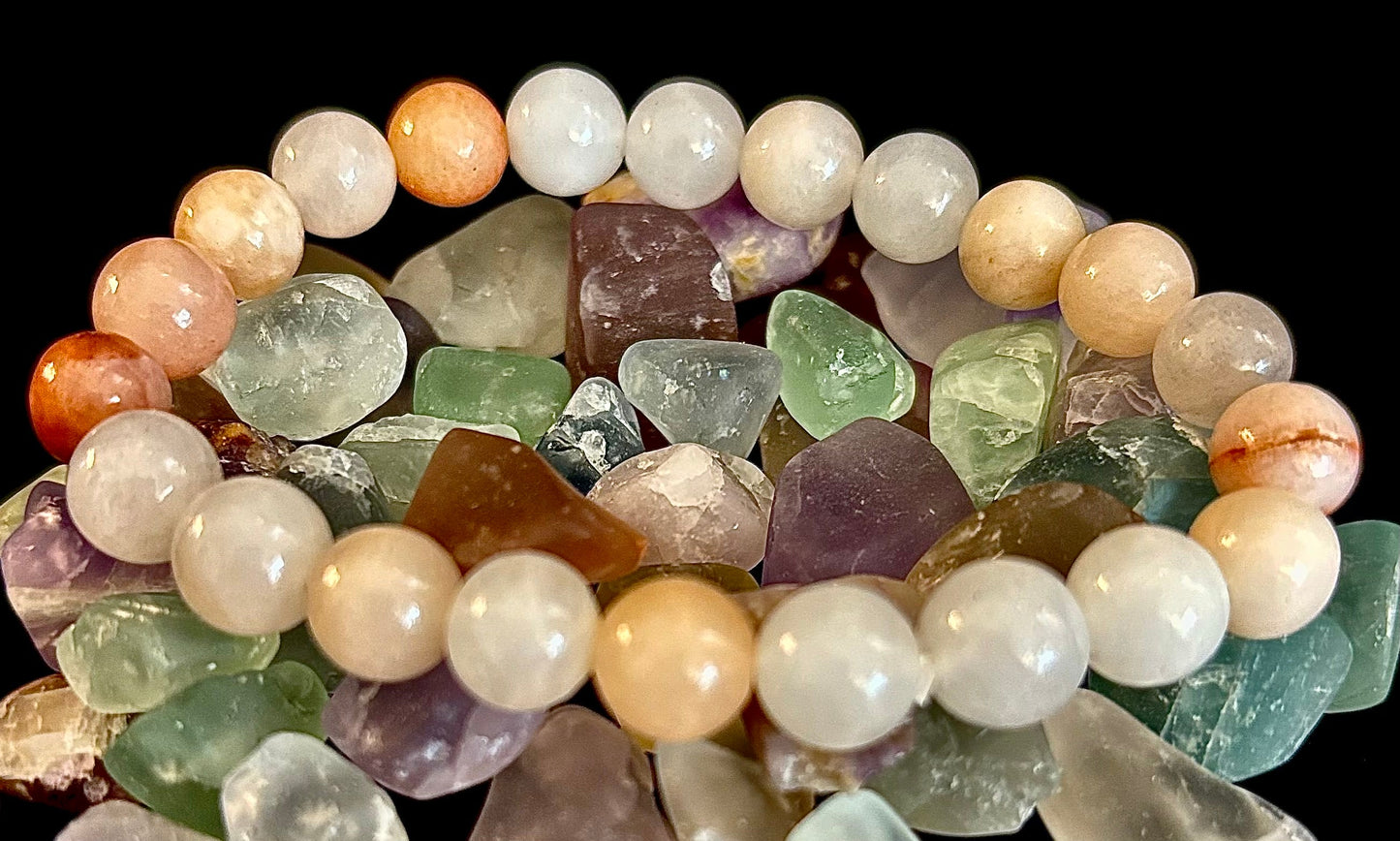 Handmade Flower Agate Bracelet – 8mm Natural Stone Beads for Small to Medium Wrists