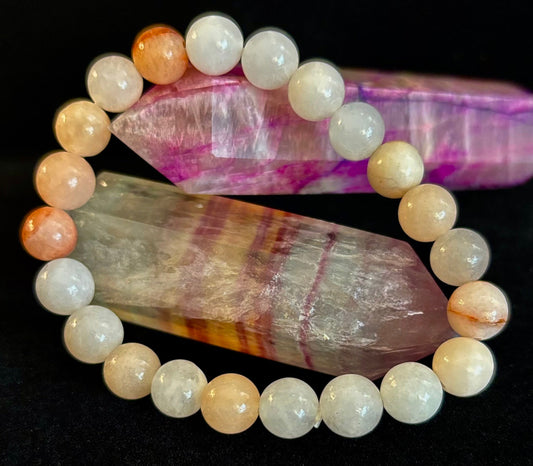 Handmade Flower Agate Bracelet – 8mm Natural Stone Beads for Small to Medium Wrists