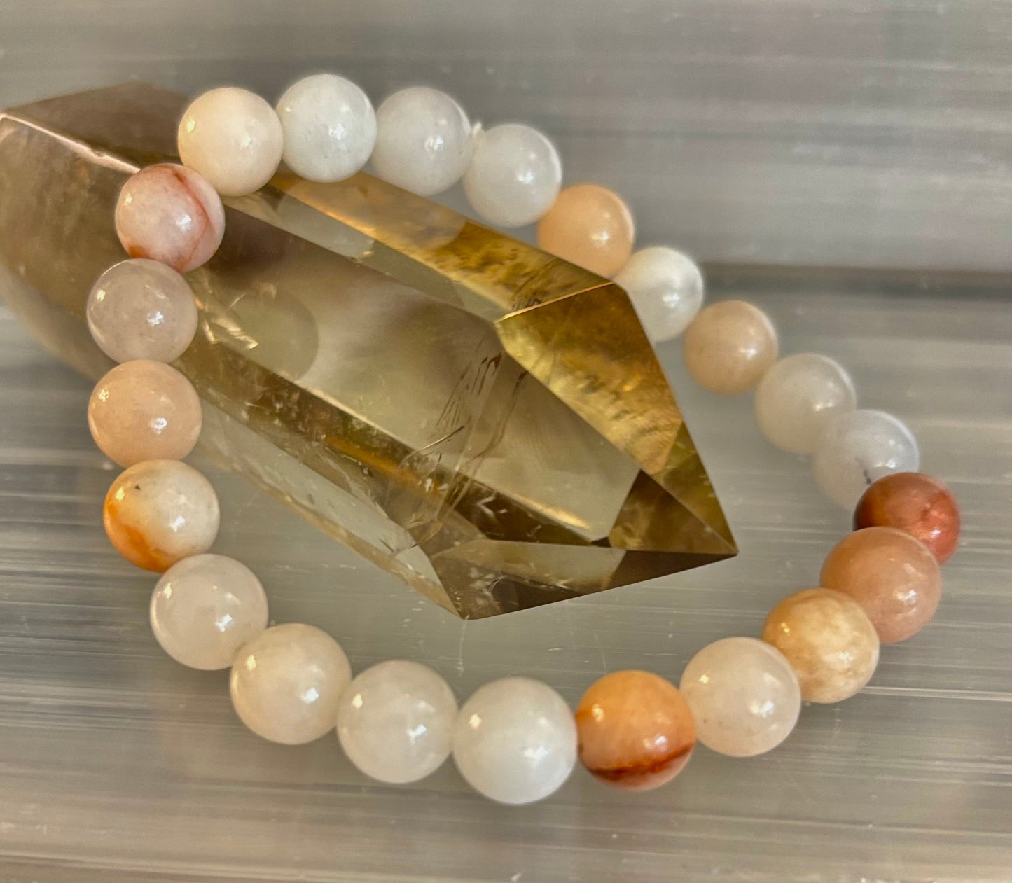 Handmade Flower Agate Bracelet – 8mm Natural Stone Beads for Small to Medium Wrists