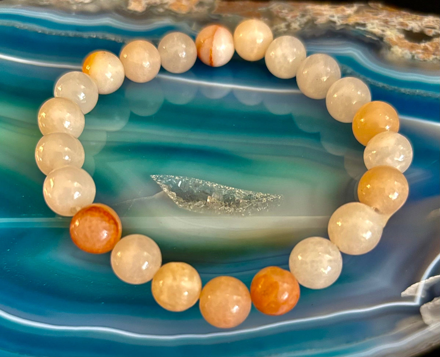 Handmade Flower Agate Bracelet – 8mm Natural Stone Beads for Small to Medium Wrists