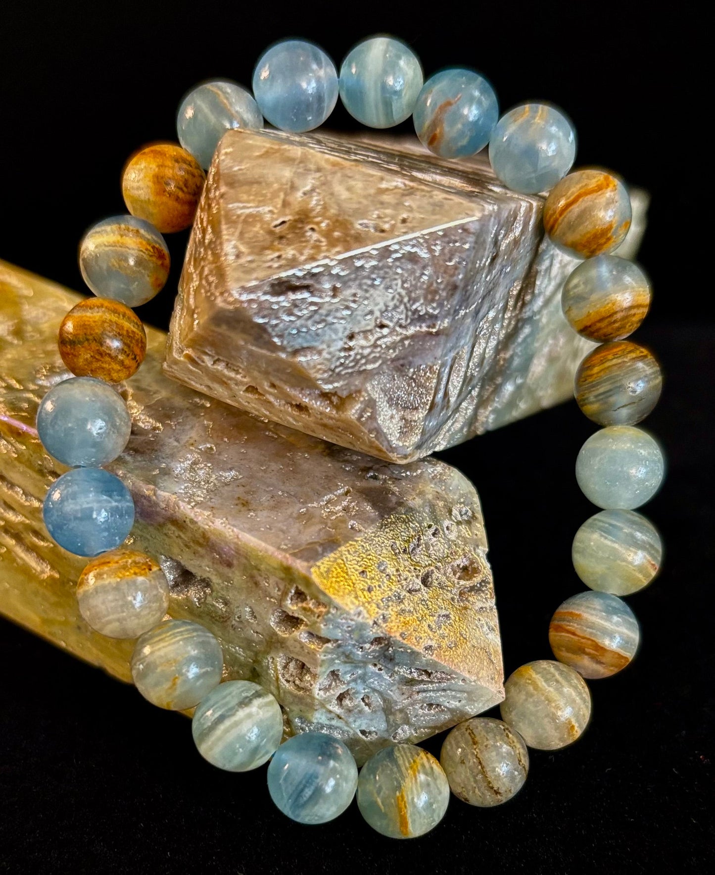 Aquatine Lemurian Calcite Bracelet – 8mm Beads | 7.5" Stretch Fit