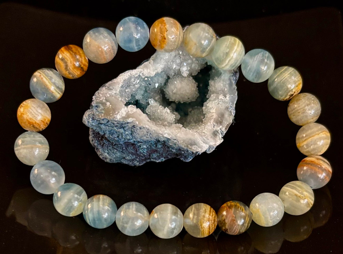 Aquatine Lemurian Calcite Bracelet – 8mm Beads | 7.5" Stretch Fit