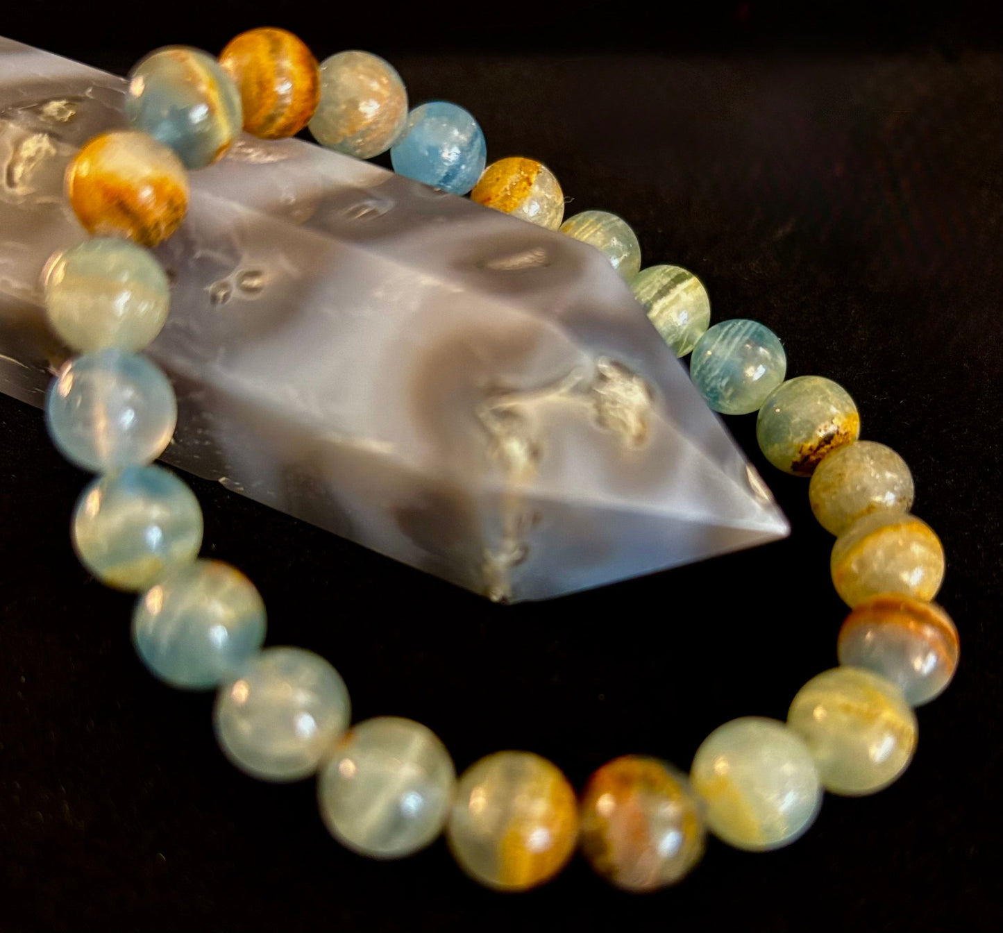 Aquatine Lemurian Calcite Bracelet – 8mm Beads | 7.5" Stretch Fit