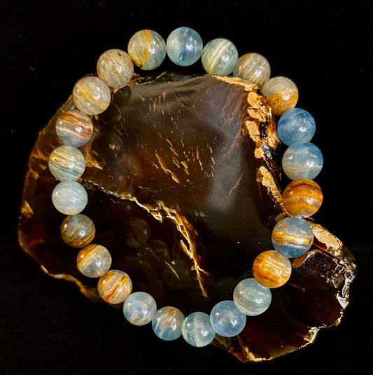 Aquatine Lemurian Calcite Bracelet – 8mm Beads | 7.5" Stretch Fit