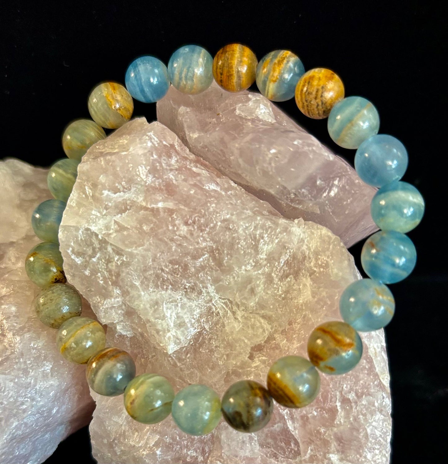 Aquatine Lemurian Calcite Bracelet – 8mm Beads | 7.5" Stretch Fit