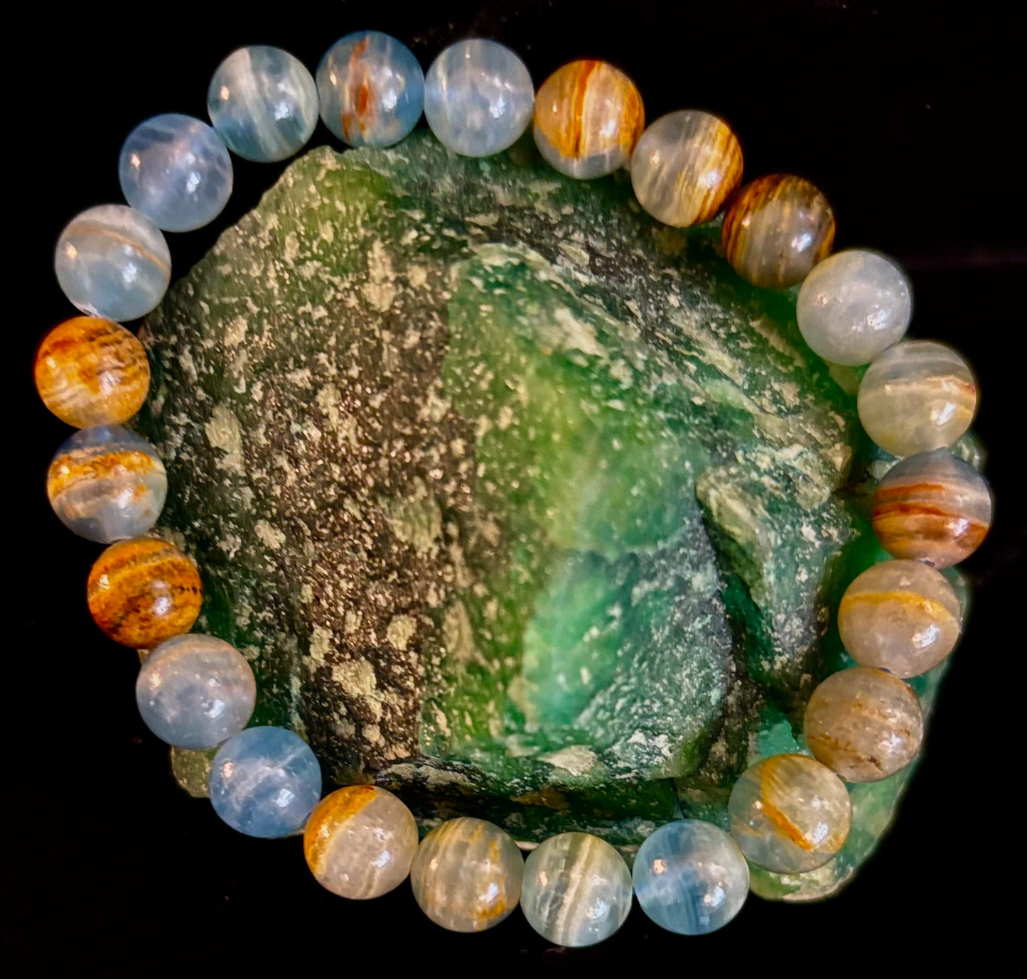 Aquatine Lemurian Calcite Bracelet – 8mm Beads | 7.5" Stretch Fit
