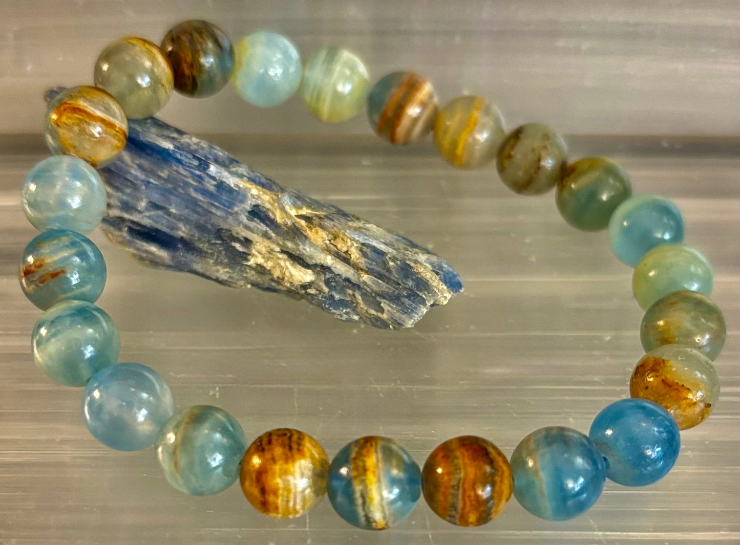 Aquatine Lemurian Calcite Bracelet – 8mm Beads | 7.5" Stretch Fit