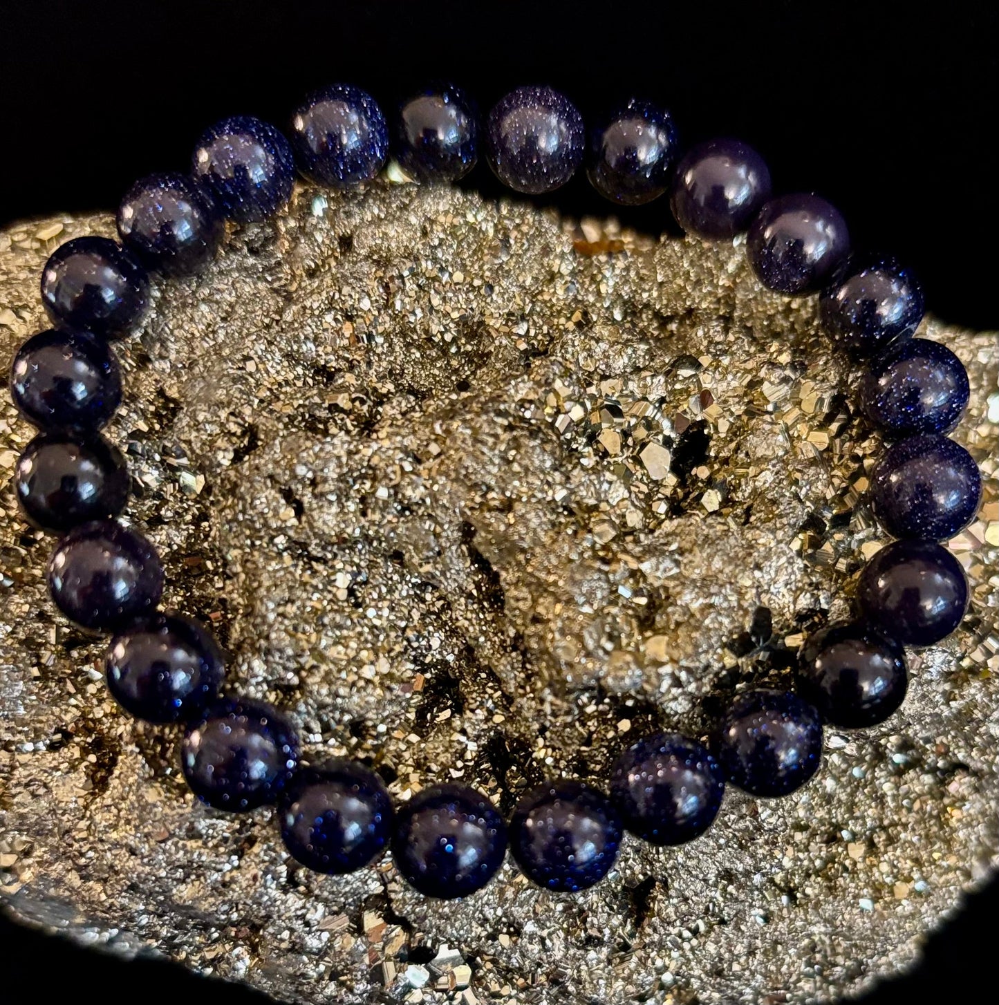 Midnight Magic – Blue Goldstone Bracelet (8mm Beads) | Small to Medium Wrists