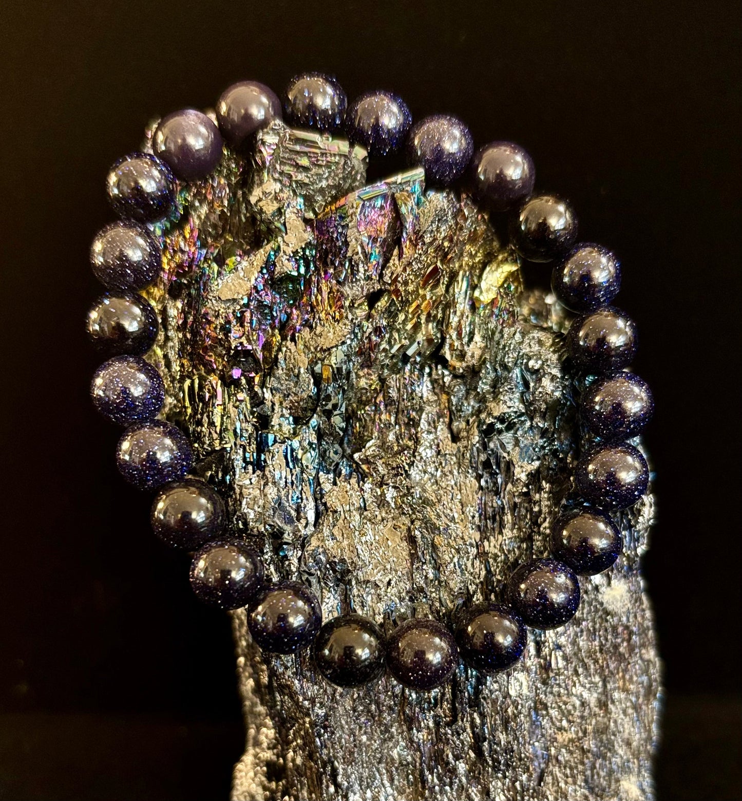 Midnight Magic – Blue Goldstone Bracelet (8mm Beads) | Small to Medium Wrists