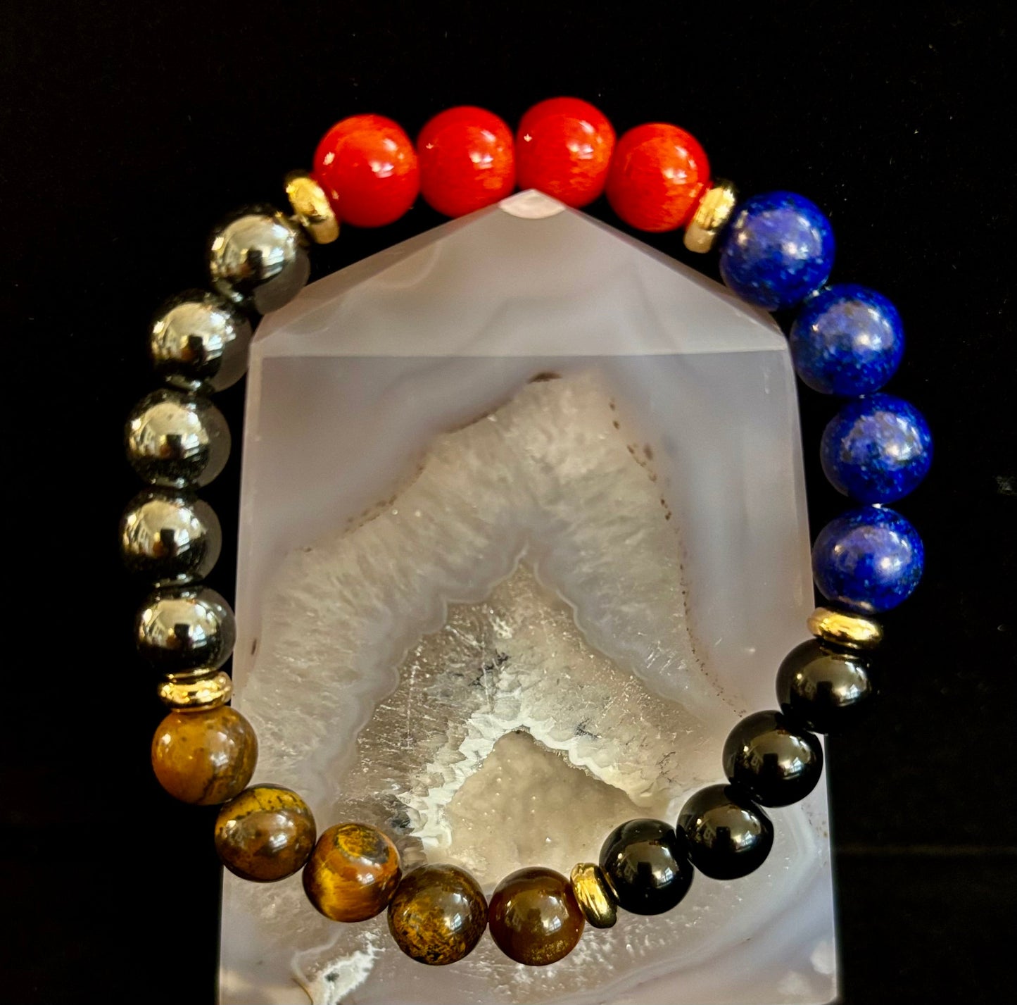 Attract Wealth & Radiate Confidence – Tiger Eye, Lapis & Wood Gemstone Bracelet (Small to Medium Wrists)