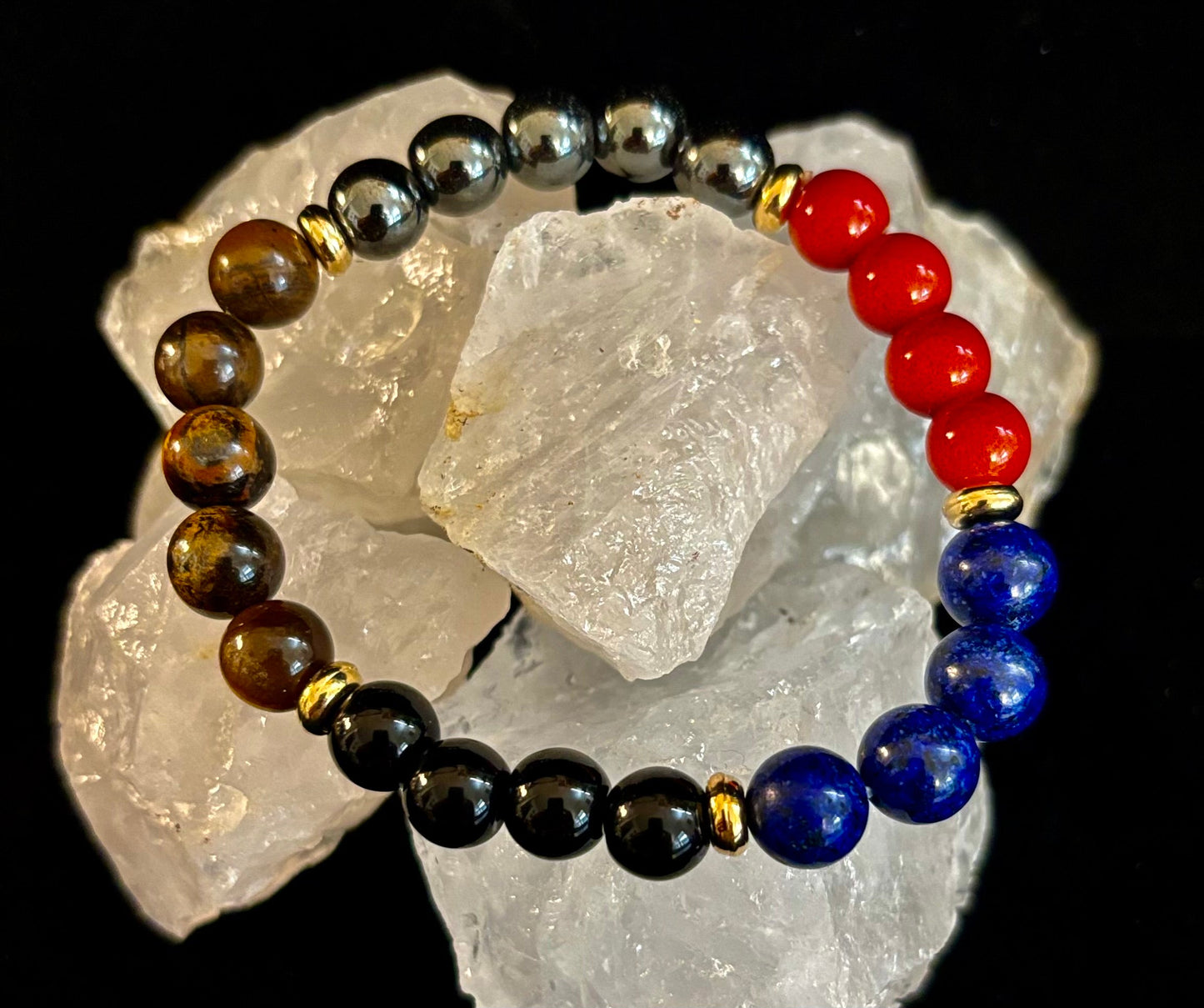 Attract Wealth & Radiate Confidence – Tiger Eye, Lapis & Wood Gemstone Bracelet (Small to Medium Wrists)